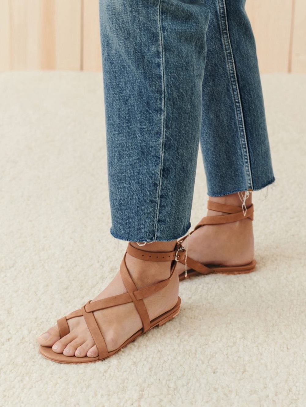 Jenni Kayni Oiled Leather Brown Strappy Ankle-Wrap Sandals size 38 or 7.5 - Picture 2 of 9